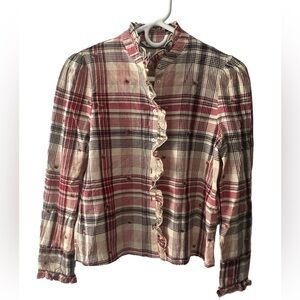 *CLEARANCE* Zara Basic XS button down plaid floral long sleeve shirt